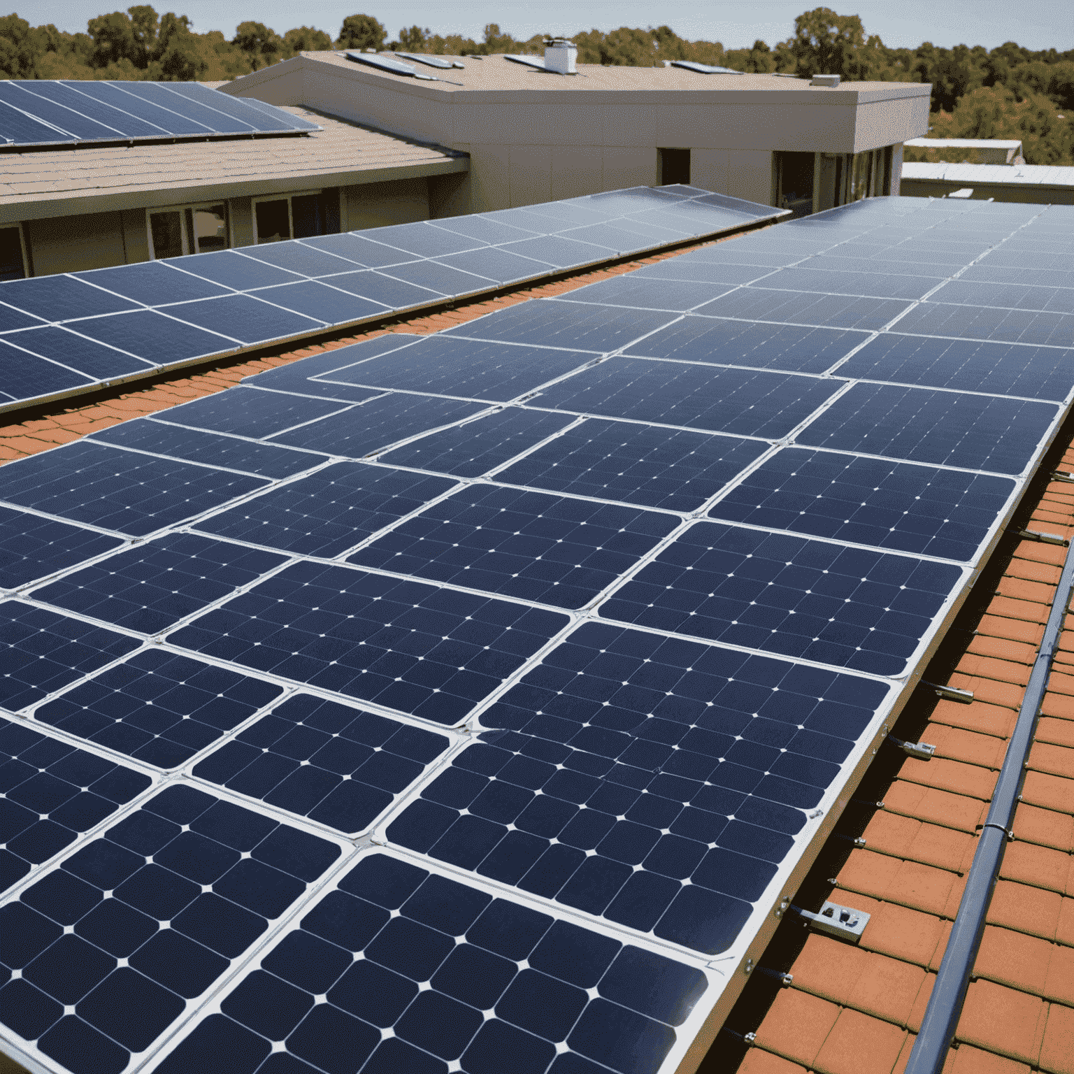 A close-up image of advanced solar panels with high-efficiency photovoltaic cells, showcasing their sleek design and cutting-edge technology