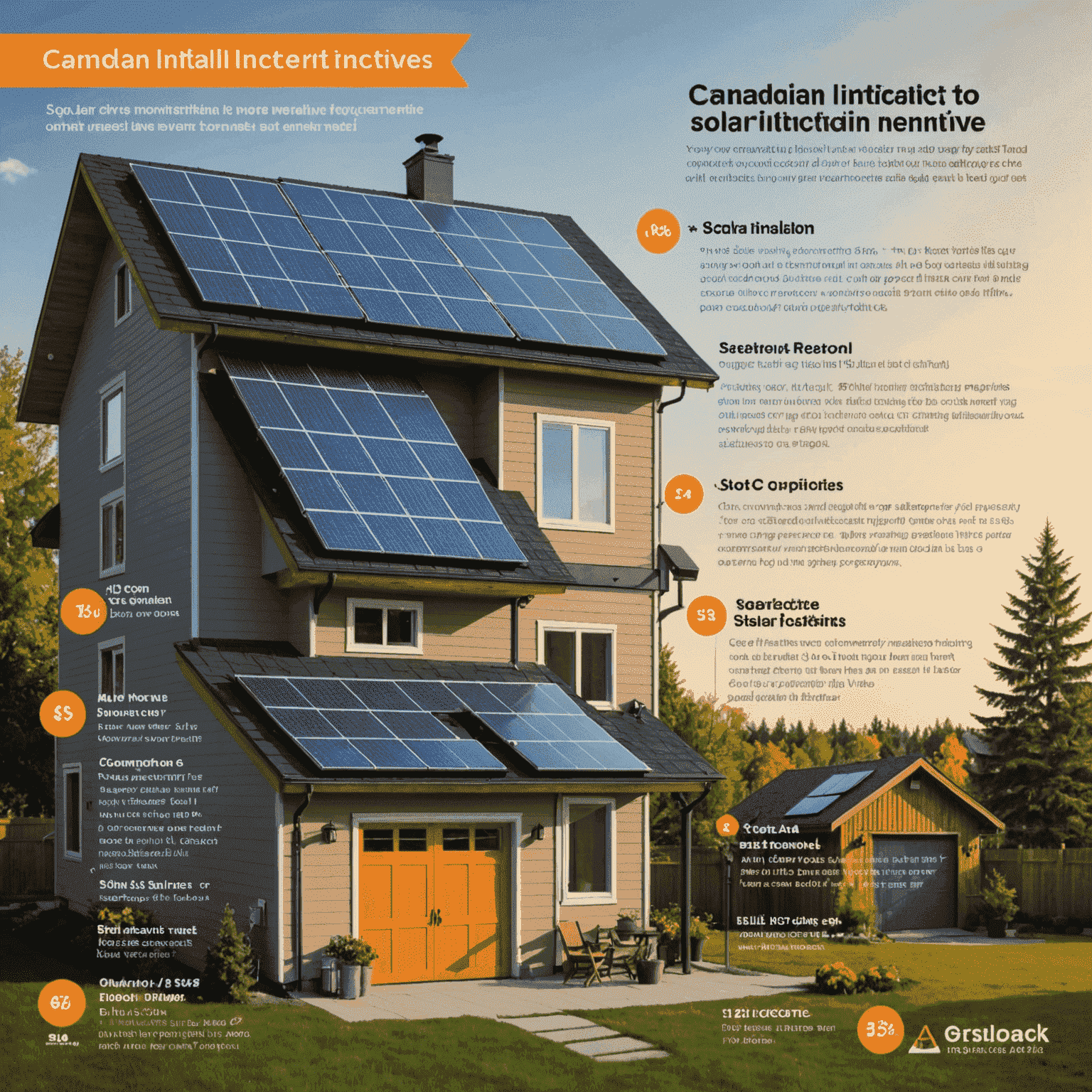 Infographic showing various Canadian government incentives for solar installation, including tax credits, rebates, and net metering programs