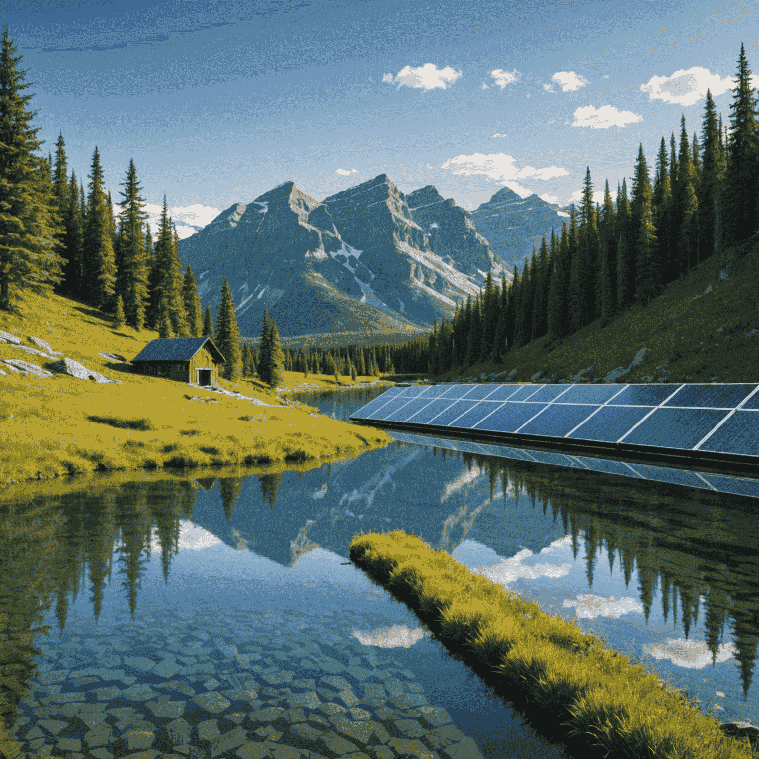 Split image showing a pristine Canadian landscape on one side and a graph depicting reduced carbon emissions on the other, illustrating the environmental benefits of solar power